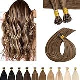SEGO I Tip Hair Extensions Human Hair Keratin Pre Bonded MicroBeads Tip Balayage Natural Silky Straight Extensions 100 Strands 50g/Pack /16 Inch 4P27 Medium Brown&Dark Blonde