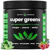 NutraChamps Super Greens Powder Premium Superfood | 20+ Organic Green Veggie Whole Foods | Wheat Grass, Spirulina, Chlorella & More | Antioxidant, Digestive Enzyme & Probiotic Blends