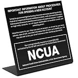 BankSupplies Patriot Act Sign with NCUA Logo Counter Sign - 7" W x 6-1/2" H - Matte Black Acrylic Construction - White Text - One-Sided - Easel Style - Pre-Printed NCUA Insignia
