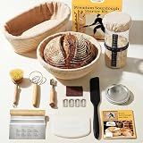 Sourdough Starter Kit – Complete Sourdough Bread Baking Supplies with 24oz Glass Sourdough Starter Jar, 9” Round & 10” Oval Banneton Proofing Basket Set, Sourdough Tools – Artisan Gift for Bakers