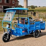 1000W Electric Cargo Tricycle with Canopy,Truck Simple Tricycle,Range 60-70Km,60V 45Ah Large Capacity Battery,Load Capacity 1100Lbs