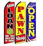 OnPoint Wares Cash loans Pawn Shop Open King Swooper Flag | 3 ft by 11.5 ft Advertising Pawn Shop Flag | Weatherproof Polyester Cash loans Flag For Business | Outdoor Flag Pack of 3 (Hardware Not Included)