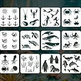YKW 12 Pcs Sea Life Stencils Set, Reusable Marine Creatures Painting Templates for DIY Ocean Crafts, Nautical Decor, for Wood Walls Chalkboards Rocks DIY Art Projects,Ideal for Crafters,and Artists