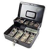 KYODOLED Locking Cash/Money Saving Organizer Box with Lock Safe with Key and Cash Tray, Black, 11.81Lx 9.45Wx 3.54H inches, XL Large
