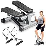 Sunny Health & Fitness Mini Steppers for Exercise at Home, Stair Step Workout Machine with Resistance Bands, Full Body Cardio Equipment with Digital Monitor - No. 012 -S