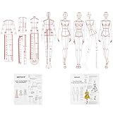 EXTCCT Fashion Drawing Template Ruler Set, Woman Sewing Humanoid Patterns Design, Clothing Measuring French Curve Rulers A4 Pattern Paper Draft Drawings