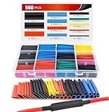 Nilight - 50005R Heat Shrink 2:1 Electric Insulation Tube Kit 45mm Flame Retardant Wrap Cable Sleeve 560pcs 5 Colors 12 Sizes with Storage Box,2 Years Warranty