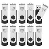 MOSDART USB2.0 32GB Flash Drive, Swivel Design with LED Indicator, Keychain Loop, FAT32 Memory Stick for Data Storage, Black(Pack of 10)