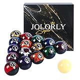 JOLORLY Billiard Balls AAA-Grade, Complete Set of 16 Pool Balls, 2-1/4" Regulation Size and Weight Professional Tournament Pool Table Balls (Dark Marble Swirl)