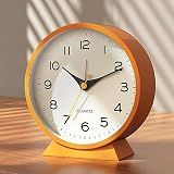 AYRELY® 4.5" Analog Alarm Clock,Small Retro Desk Clock Battery Operated,Silent Metal Table Clock with Light for Living Room Decor,Bedroom,Bedside,Shelf (Orange-Yellow)