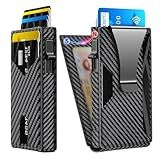 KISUEDZP Wallet for Men Slim RFID Blocking -Metal Smart Pop-Up Credit Card Holder with 2 ID Windows, Holds 8-10 Cards,Bifold Minimalist Front Pocket Wallet & Money Clip,Men's accessories(Carbon)