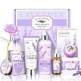 LUCOTIYA Lavender Spa Gift Set for Her,Hand Cream,Lavender Essential Oil,Body Butter ,Lavender Scented Candle,Bath Bombs,Soap