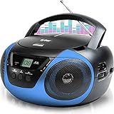 Tyler Portable Boombox CD Player AM/FM Radio Combo, Dynamic Boom Box CD Players for Home/Outdoor Portable Stereo with Speakers, Long Antenna for Best Reception Aux Input/3.5mm Headphone Jack, Blue