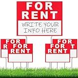Ripeng 4 Pcs 17 x 13 Inch for Rent Sign with Stand Double Sided Corrugated Plastic Red White for Lease Sign with 8 Pcs Tall Iron Stands for Outdoor House Business Rental Car Apartment (17 x 13 Inch)