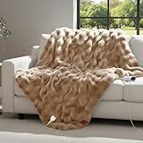 TIMBERHIDE Heated Electric Blanket Throw: 6 Heat Levels, Fast Heating, Timer Function, Overheat Protection, FCC & ETL Dual Certified, 51"*75" Oversized Single - Warmer, Machine Washable,Khaki
