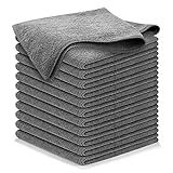 USANOOKS Microfiber Cleaning Cloth Grey - 12 Pcs (12.5"x12.5") - High Performance - 1200 Washes, Ultra Absorbent Microfiber Towel Weave Grime & Liquid for Streak-Free Mirror Shine - Car Washing Cloth