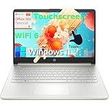 HP Touchscreen Laptop Computer for Home Student Study, 1-Year Office 365, 4GB DDR4 RAM, 64GB eMMC, Intel Processor, 14 inch Display, WiFi 6, Bluetooth, Type-C, Pale Gold, Windows 11 Home S