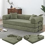 78 Inch Convertible Folding Sofa Bed,Corduroy Boneless Couch with Fixed-Shape Frame,Foldable Mattress Cloud Couch for Living Room Bedroom(Light Green)