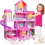 beefunni Doll House, Dollhouse for Girls, Doll Houses with 4 Stories-11 Rooms, 2 Dolls, Furniture Accessories and Lights, Princess Dollhouse 2026 Christmas Toy Gifts for 3 4 5 6 7 8+ Year Old Girls