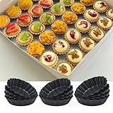Yamteck 3 Inch Mini Quiche Pans 12 Pack, Round Egg Tart Molds with Removable Bottom. Small Tart Pans w/Non-Stick Coating Rugged Carbon Steel for Tartlets Shells Desert Making Christmas Festival Party