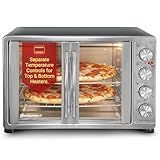 Elite Gourmet ETO-4510M French Door 47.5Qt, 18-Slice Convection Oven 4-Control Knobs, Bake Broil Toast Rotisserie Keep Warm, Includes 2 x 12" Pizza Racks, Stainless Steel