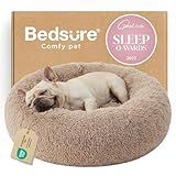 Bedsure Calming Dog Bed Medium Size Dog - Donut Washable Medium Pet Bed, 30 inches Anti-Slip Round Fluffy Plush Faux Fur Cat Bed, Fits up to 45 lbs Pets, Camel