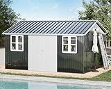 VanAcc 12x14x8.5 FT Galvanized Steel Outdoor Storage Shed with 2 4-Pane Windows Lockable Door, Nordic Cottage Shed for Backyard, Garden, Patio, Dark Grey/White