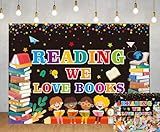 World Book Day Backdrop We Love Books Reading is Fun Photography Background Students Kids Library Classroom Study Room Birthday Party Decorations Banner Photo Booth Props (8x6FT)