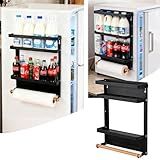 MiToBeLe Foldable Magnetic Mini Fridge Organizer Shelves, Dorm Fridge Shelf,Mini Fridge Storage,Mini Fridge Shelf for Dorm,Mini Fridge Organizer for Dorm,Magnetic Spice Rack for Mini Fridge,(Black)