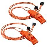LuxoGear Emergency Whistles with Lanyard Safety Whistle Survival Shrill Loud Blast for Kayak Life Vest Jacket Boating Fishing Boat Camping Hiking Hunting Rescue Signaling Kids Lifeguard Plastic 2 Pack