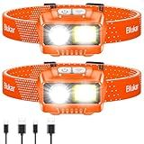 Blukar LED Headlamp,2000L Super Bright Rechargeable Headlight Flashlight with White&Red Light 2 Pack - Motion Sensor,Dimmable Brightness,8 Modes,Spotlight&Floodlight,IPX5 Waterproof for Camping-Orange
