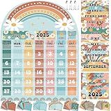 Pasimy Classroom Calendar Pocket Chart Retro Groovy Bulletin Board Set Boho Daisy Seasons Festival Weather Calendar Set for Classroom Decoration Back to School Supplies(Special)