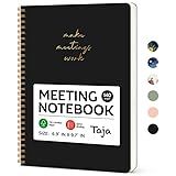 Taja Meeting Notebook for Work Organization - Work notebook with action items, Meeting Minutes Planner Notebook, Perfect Office Supplies for Men & Women - Black