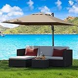 GarveeLife Large Cantilever Patio Umbrella, 10 ft X 10 ft Heavy Duty Aluminum Cantilever Offset Outdoor Umbrella with 360-Degree Rotation for Backyard, Deck, Pool, Tan