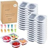 ALFEVA 24 Pcs reusable snack containers with Lids, snack containers for kids adults10 Forks, snack pack containers - Lightweight and Stackable, Microwaveable/refrigerator safe