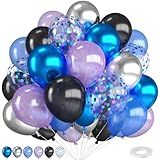 Outer Space Balloons,12 Inch Metallic Black Purple Blue and Silver Confetti Galaxy Balloons,for Kids Birthday Outer Space Theme Party Decorations