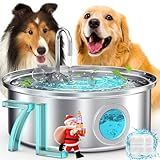 oneisall Dog Water Fountain,7L/230oz Pet Fountain Stainless Steel with Visual Water Level,Ultra-Quiet Water Bowl with 5-Stage Filtration for Large/Medium Dogs,Dispenser for Living Room Kitchen