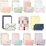 91 Pcs Stationery Paper Envelopes Set Includes 60 Lined Writing Paper & 30 Envelopes with 48 Colorful Round Dot Stickers, Cute Vintage Letter Writing and Stationery Paper Envelopes(10Style)