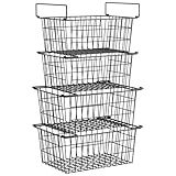 Homics Freezer Organizer Bins, Large Capacity Stackable Baskets for Deep Chest Freezer Easy Get and Sort Bottom Frozen Meats Food Storage Containers Pantry Storage and Organization, 4pcs