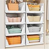 SNSLXH 5 Pack Stackable Closet Storage Basket, Multifunctional & Foldable Closet Organizer for Bathroom Kitchen Laundry Room Wardrobe Storage, Space-Saving Clothes Storage Drawer Organizer, White