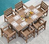 SERWALL 7-Piece Patio Outdoor Table & Chairs, HDPE Dining Set with Umbrella Hole & All-Weather Design for Lawn, Backyard, Poolside, Brown