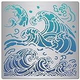 GORGECRAFT Sea Waves Stencils Metal Drawing Painting Template Reusable Ocean Wave Pattern Stainless Steel Stencils for Scrapbooking Wood Burning Pyrography Engraving Art DIY Crafts 6.3x6.3 Inch