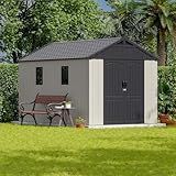Patiowell 8 x 12 FT Plastic Outdoor Storage Shed with Floor, Resin Shed with Window and Lockable Door for Garden, Backyard, Tool Storage Use, Easy to Install in Beige (Kick-it Shed)