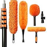 TONYINGO 30FT High Reach Duster Kits with Dual Action Flip-Lock & Screw Fixing Design, 5-24FT Extension Pole, Cobweb Duster, Washable Ceiling Fan Cleaner & Window Squeegee for Glass & High Roof