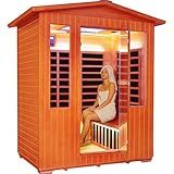 OUTEXER Outdoor 4 Person Sauna Far Infrared Saunas Dry Sauna Room Red Cedar and Canadian Hemlock Wood Wooden Sauna Spa 2600W 240V with 7 Color Light 62.2 * 46.8 * 81.9 inches