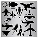 GORGECRAFT 6.3" Metal Air Transport Stencil Cartoon Airplane Template Construction Vehicle Hot Air Balloon Painting Reusable Templates Journal Tool for Painting, Wood Burning, Pyrography and Engraving