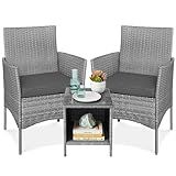 Best Choice Products 3-Piece Outdoor Wicker Conversation Bistro Set, Space Saving Patio Furniture for Garden w/Side Table - Gray/Gray