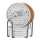 Onebttl Wisconsin Gifts Coaster Souvenir, Travel Homesick Gifts, Home Decor for Women, Moving, Housewarming, Set of 6, Ceramic, Absorbent with Cork Base