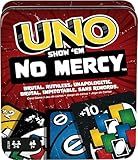 Mattel Games UNO Show ‘em No Mercy Card Game in Storage & Travel Tin for Kids, Adults & Family Night with Extra Cards, Special Rules & Tougher Penalties (Amazon Exclusive)