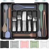 ukeetap Extra Large Expandable Silverware Organizer, BPA-Free Food-Safe Cutlery Flatware Organizer, Kitchen Utensil Drawer Organizer, Adjustable Silverware Holder for Spoons Forks Knives, Black